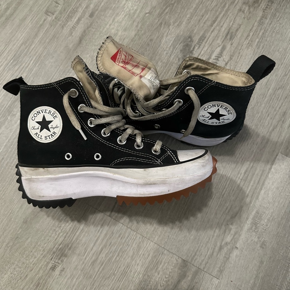 Converse Black High-Tops with White and Brown Soles platform style Sz 7 - Picture 2 of 6